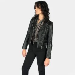 Defector – Black And Nickel Leather Jacket (Size XS, S, M, L, XL, 2XL, 3XL, 4XL, 5XL) -Straight To Hell def blk nic wom 2022 w 3