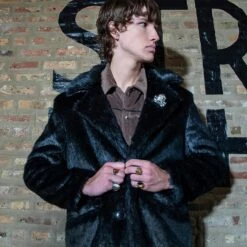 DeVille – Black Faux Fur Coat -Straight To Hell dev blk men thumb