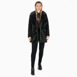 DeVille – Black Faux Fur Coat (Size XS, XL, 2XL, 3XL, 4XL) -Straight To Hell dev blk wom w 2