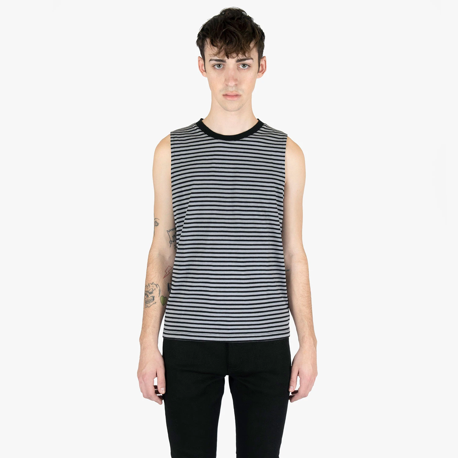 Diego – Black And Grey Striped Tank Top 2 Diego – Black And Grey Striped Tank Top - Image 2