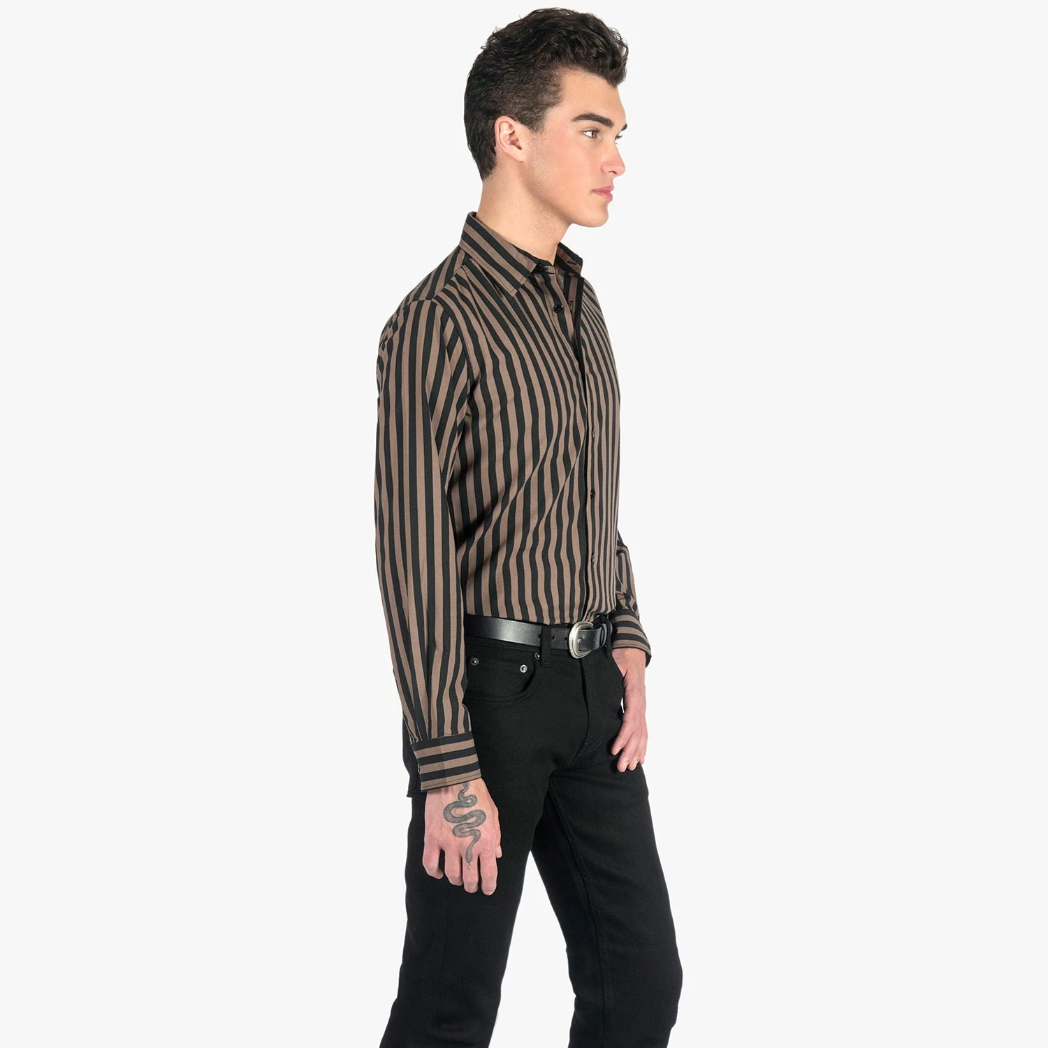 Dragging The Line – Brown And Black Striped Shirt (Size XS, S, M, L, XL, 2XL, 3XL, 4XL) 3 Dragging The Line – Brown And Black Striped Shirt (Size XS, S, M, L, XL, 2XL, 3XL, 4XL) - Image 3