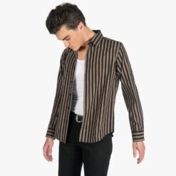 Dragging The Line – Brown And Black Striped Shirt (Size XS, S, M, L, XL, 2XL, 3XL, 4XL) 8 Dragging The Line – Brown And Black Striped Shirt (Size XS, S, M, L, XL, 2XL, 3XL, 4XL) -Straight To Hell dra lin bro blk w 5