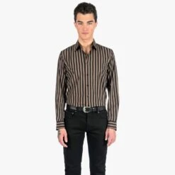 Dragging The Line – Brown And Black Striped Shirt (Size XS, S, M, L, XL, 2XL, 3XL, 4XL) 6 Dragging The Line – Brown And Black Striped Shirt (Size XS, S, M, L, XL, 2XL, 3XL, 4XL) -Straight To Hell dra lin bro blk w 6