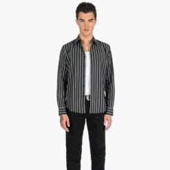 Dragging The Line – Grey And Black Striped Shirt (Size XS, S, M, L, XL, 3XL, 4XL) -Straight To Hell dra lin gry blk w 5