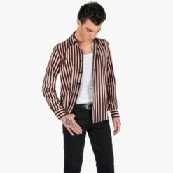 Dragging The Line – Pink And Black Striped Shirt -Straight To Hell dra lin pin blk w 5