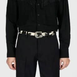 Freddie – Cow Print Leather Belt -Straight To Hell fre cow men w 1