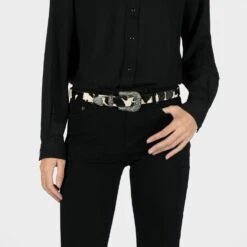 Freddie – Cow Print Leather Belt (Size XS, S, 2XL) -Straight To Hell fre cow wom w 1