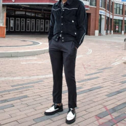 Hawkins – Black And White Leather Creepers -Straight To Hell hawking black white