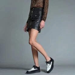 Hawkins – Black And White Leather Creepers -Straight To Hell hawkins black white ladies