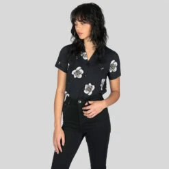 Heart Full Of Soul – Black And Grey Floral Print Shirt (Size XS, S, M, 2XL, 3XL, 4XL) 6 Heart Full Of Soul – Black And Grey Floral Print Shirt (Size XS, S, M, 2XL, 3XL, 4XL) -Straight To Hell hea ful sou blk gry wom w 2