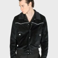 Jackson – Black Velvet Jacket (Size 2XS, XS, S, M, L, XL, 2XL, 3XL, 4XL) -Straight To Hell jac blk 2022 w 3