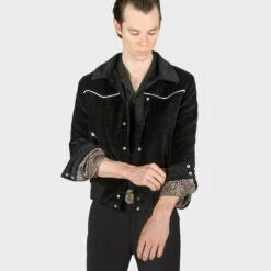 Jackson – Black Velvet Jacket (Size 2XS, XS, S, M, L, XL, 2XL, 3XL, 4XL) -Straight To Hell jac blk 2022 w 6