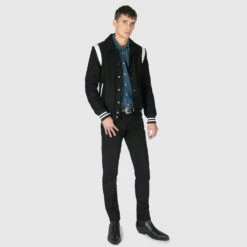 Jet – Black And White Varsity Jacket -Straight To Hell jet blk wht leo w 3