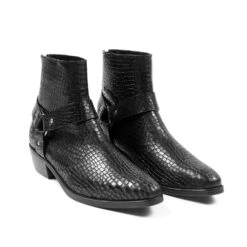 Libertine – Black Snakeskin Leather Harness Boots 8 Libertine – Black Snakeskin Leather Harness Boots -Straight To Hell lib blk sna men w 9