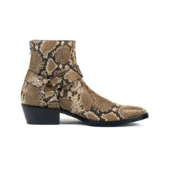 Libertine – Tan Snakeskin Leather Harness Boots