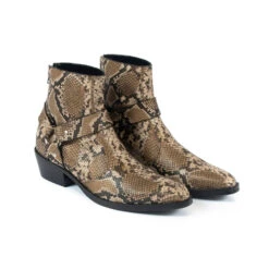 Libertine – Tan Snakeskin Leather Harness Boots -Straight To Hell lib tan sna men w 3