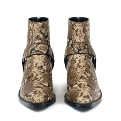 Libertine – Tan Snakeskin Leather Harness Boots -Straight To Hell lib tan sna men w 4
