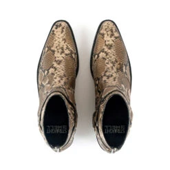 Libertine – Tan Snakeskin Leather Harness Boots -Straight To Hell lib tan sna men w 5