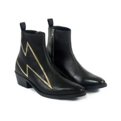 Lightning – Black And Gold Leather Lightning Bolt Boots 10 Lightning – Black And Gold Leather Lightning Bolt Boots -Straight To Hell lig blk gol men w 3