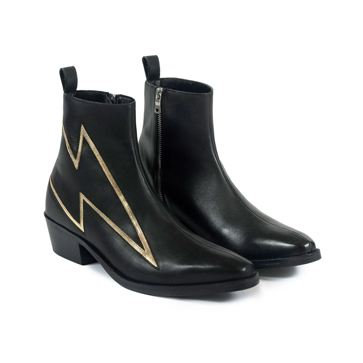 Lightning – Black And Gold Leather Lightning Bolt Boots 3 Lightning – Black And Gold Leather Lightning Bolt Boots - Image 3