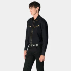 Long Gone – Black And Gold Western Shirt -Straight To Hell lon gon blk gol men w 3
