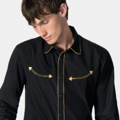 Long Gone – Black And Gold Western Shirt -Straight To Hell lon gon blk gol men w 5