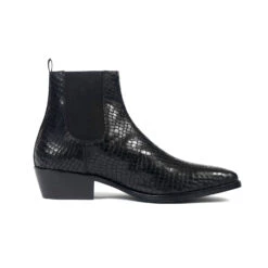 Marquee – Black Snakeskin Leather Chelsea Boots