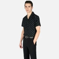 Maxwell – Black And Green Diamond Print Shirt (Size XS, S) -Straight To Hell max blk gre w 4