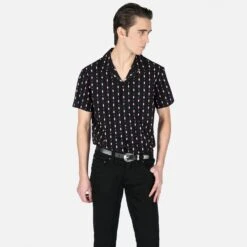 Maxwell – Black And Pink Diamond Print Shirt (Size S, M) -Straight To Hell max blk pin w 2