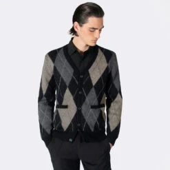 Miles – Argyle Cardigan Sweater 9 Miles – Argyle Cardigan Sweater -Straight To Hell mil blk gry w 6