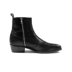 Richards – Black Snakeskin Leather Zip Boots