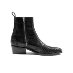 Richards – Black Snakeskin Leather Zip Boots (Size 7, 7.5, 8)