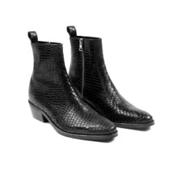 Richards – Black Snakeskin Leather Zip Boots (Size 7, 7.5, 8) -Straight To Hell ric blk sna wom w 3 1