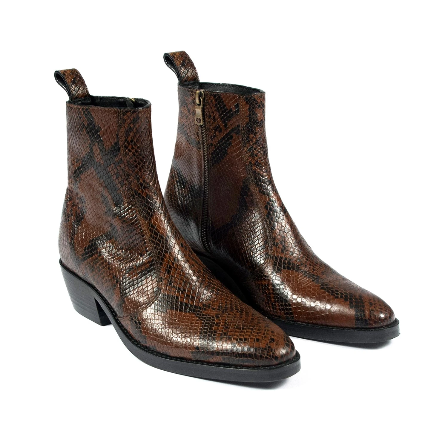 Richards – Brown Snakeskin Leather Zip Boots (Size 7) 3 Richards – Brown Snakeskin Leather Zip Boots (Size 7) - Image 3