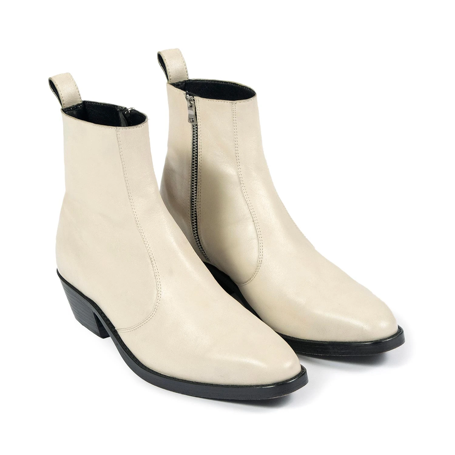 Richards – Cream Leather Zip Boots 2 Richards – Cream Leather Zip Boots - Image 2