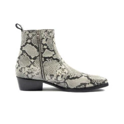 Richards – Grey Snakeskin Leather Zip Boots (Size 8)