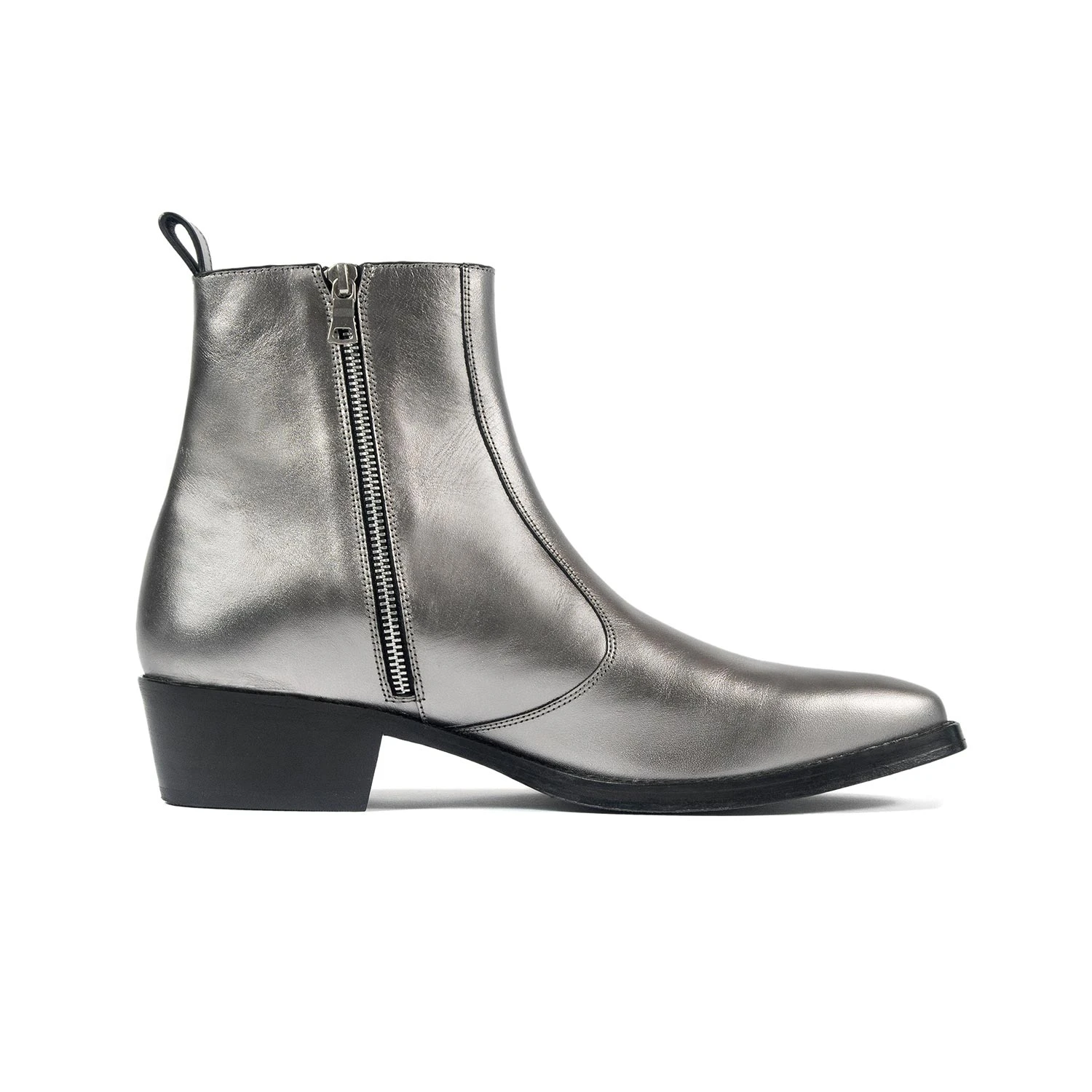 Richards – Silver Leather Zip Boots 1 Richards – Silver Leather Zip Boots