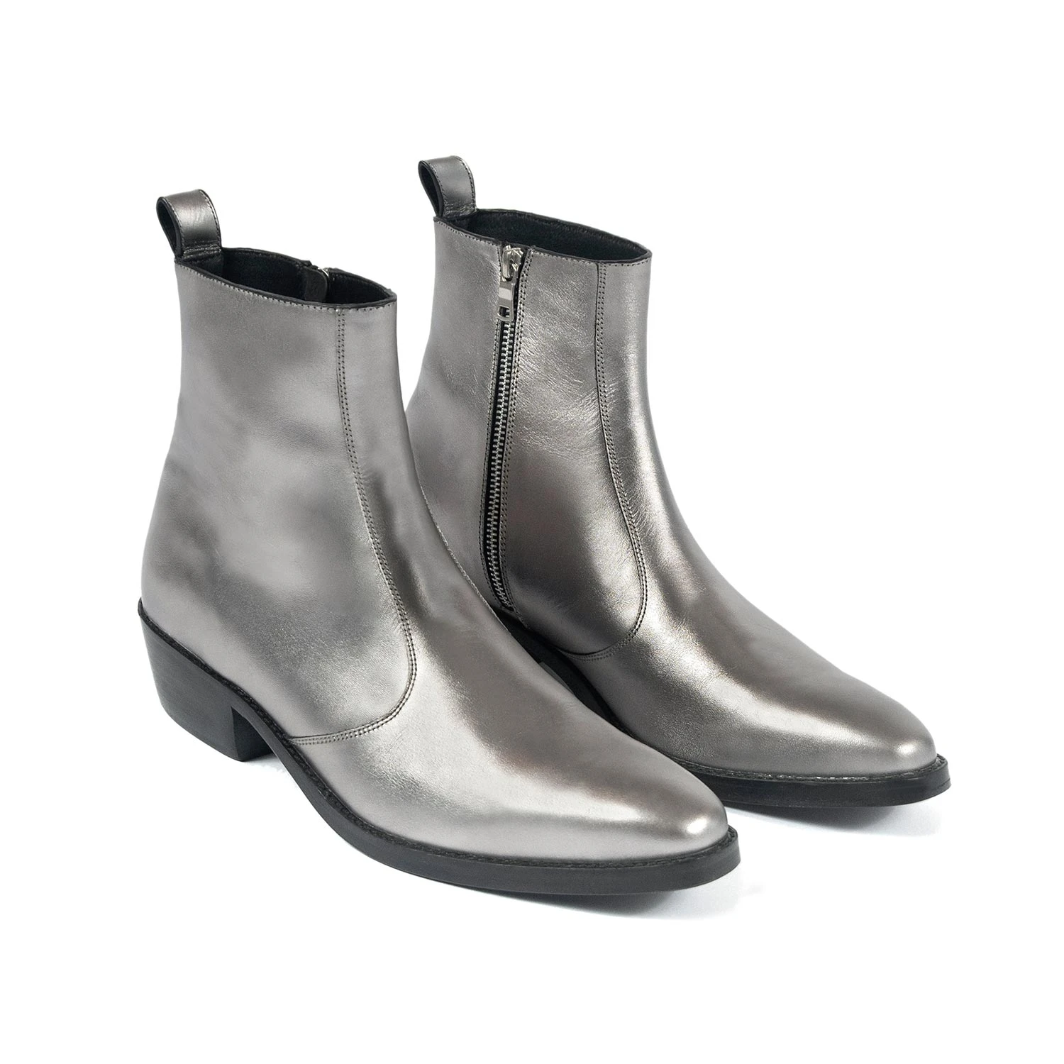 Richards – Silver Leather Zip Boots 3 Richards – Silver Leather Zip Boots - Image 3