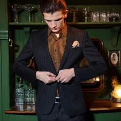 Riviera – Black And White Pinstriped Blazer -Straight To Hell riv blk wht pin lifestyle