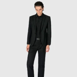 Riviera – Black And White Pinstriped Blazer -Straight To Hell riv blk wht pin w 2