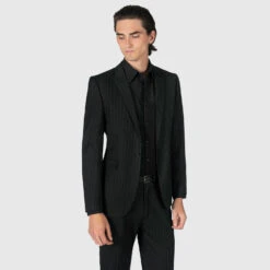 Riviera – Black And White Pinstriped Blazer -Straight To Hell riv blk wht pin w 5