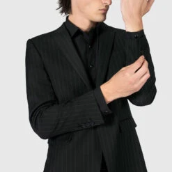 Riviera – Black And White Pinstriped Blazer -Straight To Hell riv blk wht pin w 6