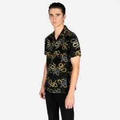 Snake Dance Blues – Black And Grey Snake Motif Print Shirt (Size XS, S, M, L, XL, 2XL, 3XL) -Straight To Hell sna dan blu blk gry men w 2