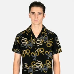 Snake Dance Blues – Black And Grey Snake Motif Print Shirt (Size XS, S, M, L, XL, 2XL, 3XL) -Straight To Hell sna dan blu blk gry men w 4