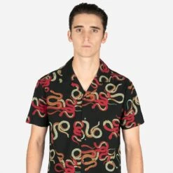 Snake Dance Blues – Black And Red Snake Motif Print Shirt (Size XS, S, M, XL, 2XL, 4XL) -Straight To Hell sna dan blu blk red men w 2
