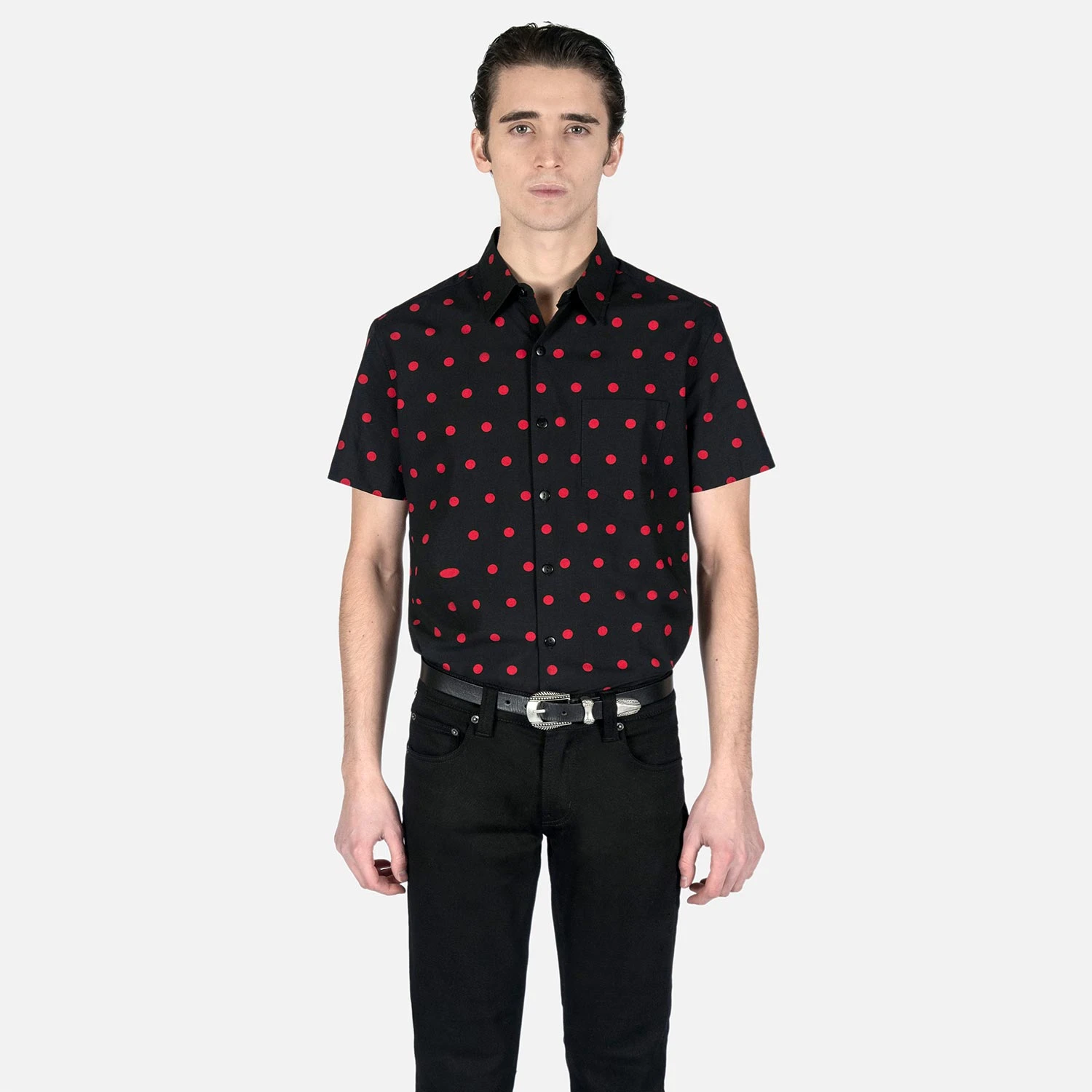 Stepping Stone – Black And Red Polka Dot Shirt (Size XS, S, M, 4XL) 2 Stepping Stone – Black And Red Polka Dot Shirt (Size XS, S, M, 4XL) - Image 2