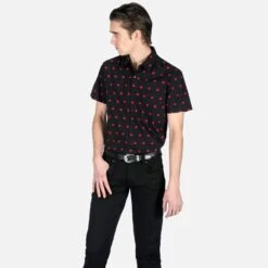 Stepping Stone – Black And Red Polka Dot Shirt (Size XS, S, M, 4XL) 6 Stepping Stone – Black And Red Polka Dot Shirt (Size XS, S, M, 4XL) -Straight To Hell ste sto blk red w 3