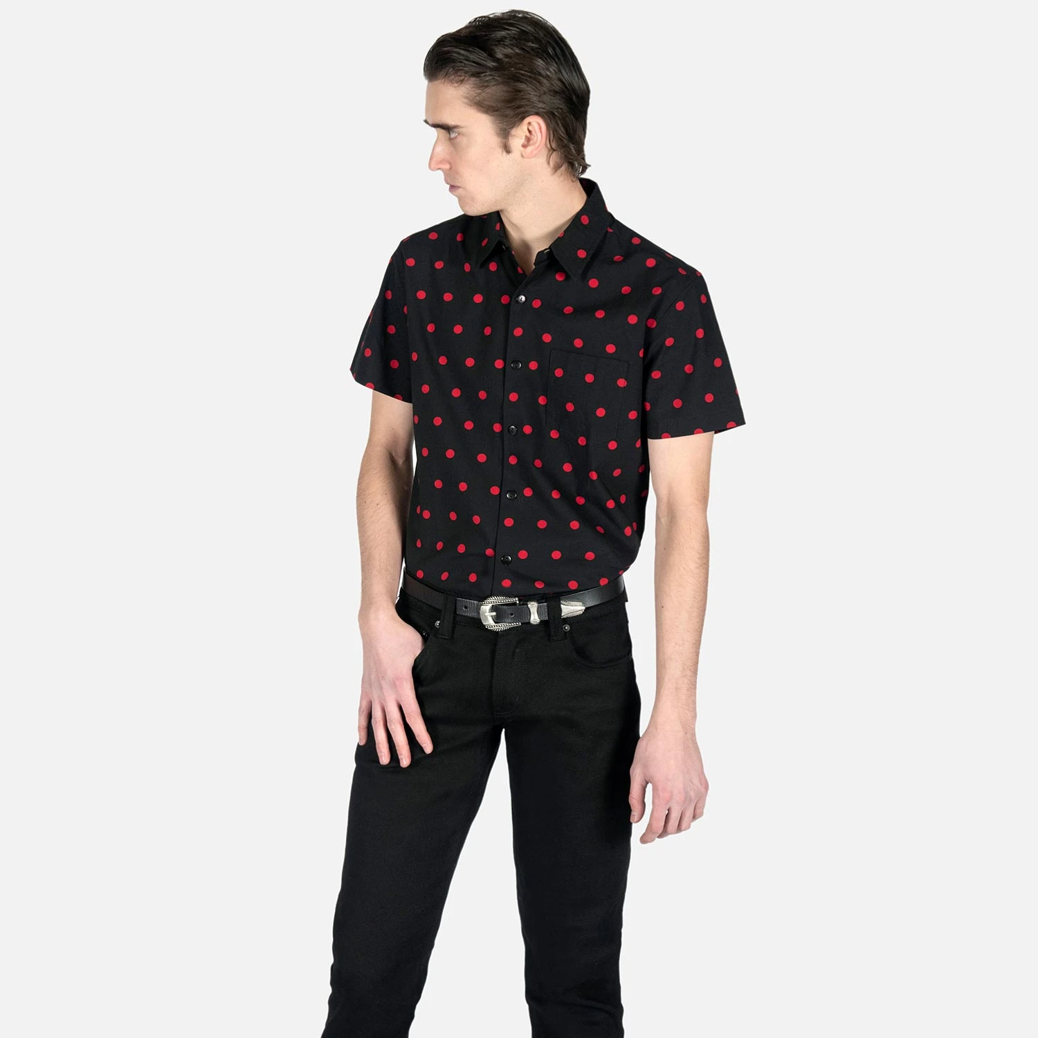 Stepping Stone – Black And Red Polka Dot Shirt (Size XS, S, M, 4XL) 3 Stepping Stone – Black And Red Polka Dot Shirt (Size XS, S, M, 4XL) - Image 3