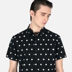 Stepping Stone – Black And White Polka Dot Shirt (Size XS, S, M) -Straight To Hell ste sto blk wht men w 2