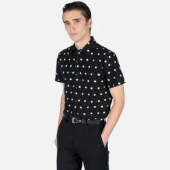 Stepping Stone – Black And White Polka Dot Shirt (Size XS, S, M) -Straight To Hell ste sto blk wht men w 3